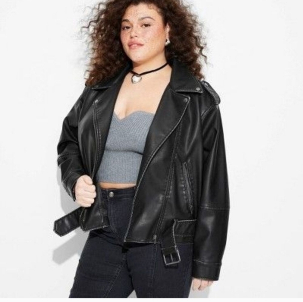 Wild Fable Women's Faux Leather Oversized Moto Jacket